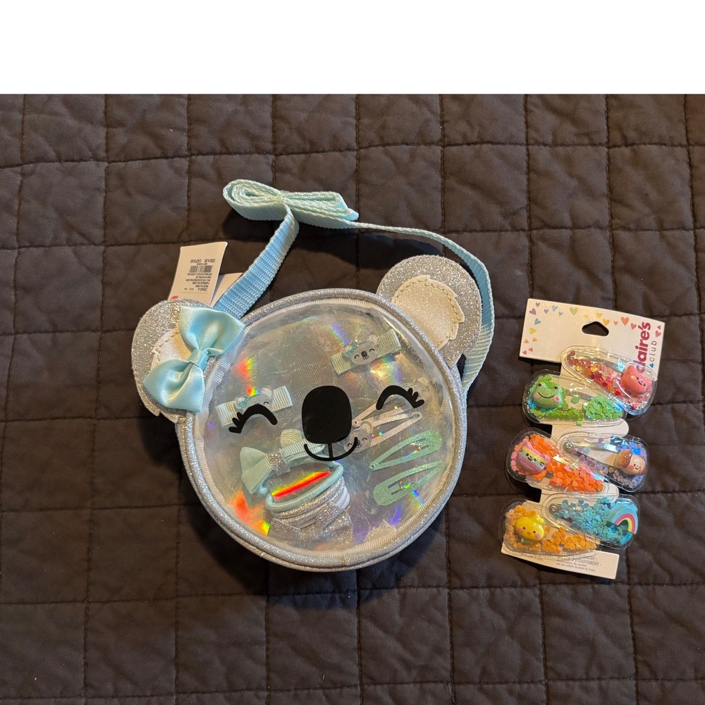 Claire's Club Girls Koala Holographic Glitter Crossbody Bag & Hair Clip Set‎ NWT